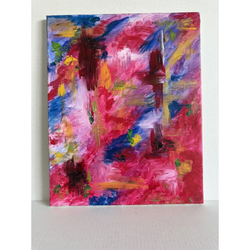 Original Abstract Painting, Variations of pink, magenta, blue, yellow 20” in
